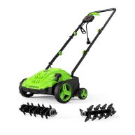 SWIPESMITH 13-Inch 12 Amp Electric Dethatcher Scarifier with Foldable Handle