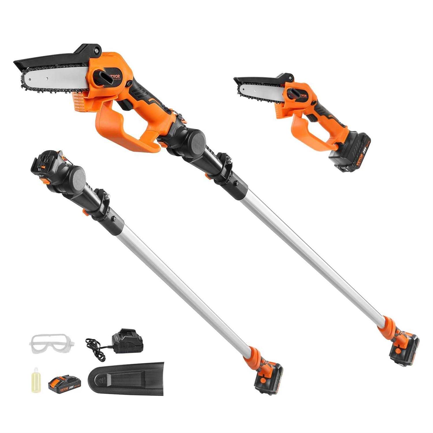 VEVOR 2-in-1 Cordless Pole Saw & Mini Chainsaw 20V 4Ah Battery Pole Chainsaw