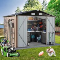 Sizzim 8 ft. W x 6 ft. D Metal Storage Shed for Garden and Backyard