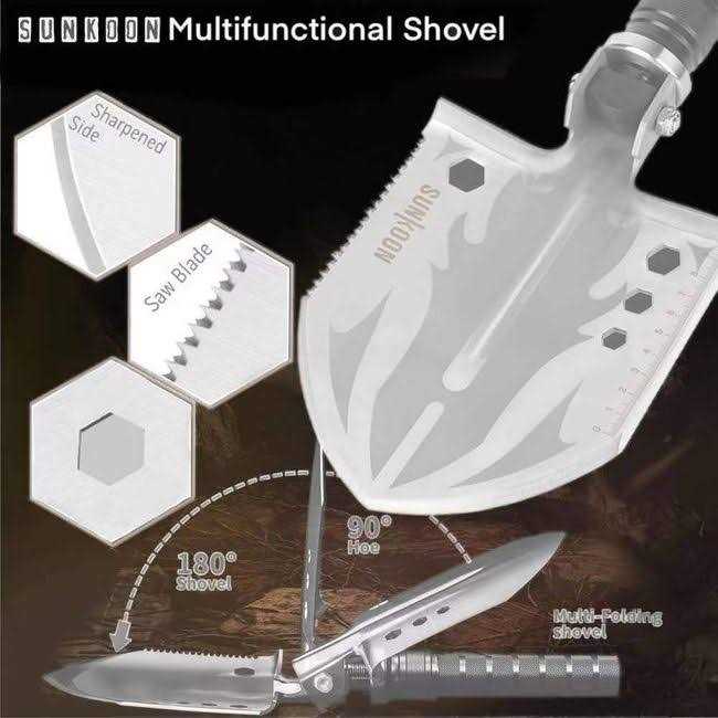 Sunkoon Survival Shovel Survival Axe Camping Folding Shovels Hatchet with 19.2-37.8inch Lengthened Handle Enlarged Shovelhead High Carbon Steel - Image 2