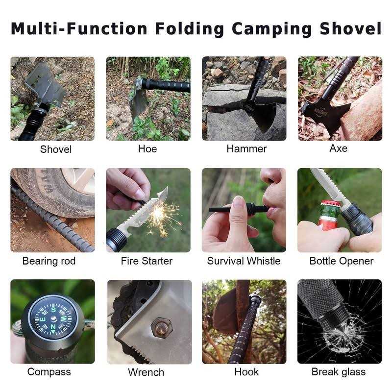 Sunkoon Survival Shovel Survival Axe Camping Folding Shovels Hatchet with 19.2-37.8inch Lengthened Handle Enlarged Shovelhead High Carbon Steel - Image 3
