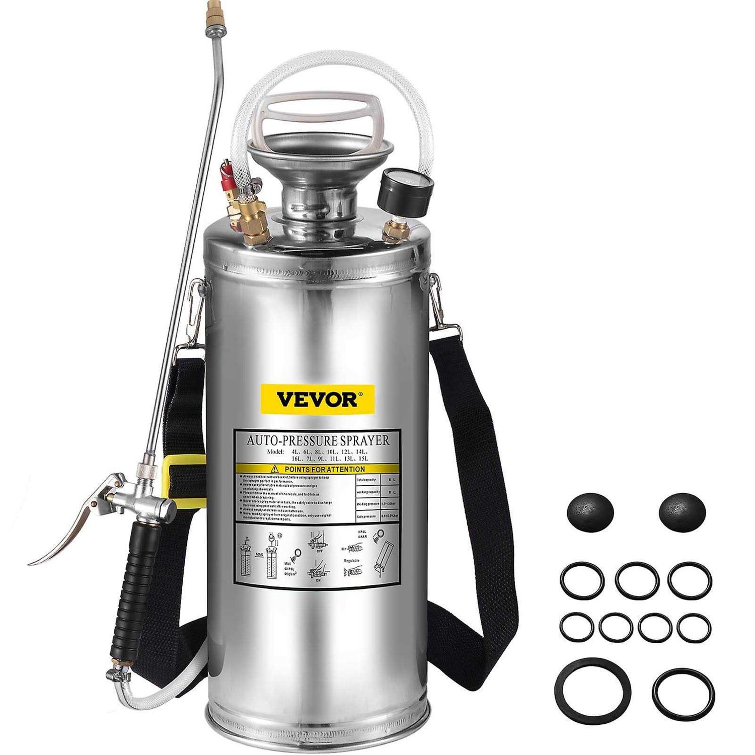 VEVOR 2 Gal Stainless Steel Industrial Hand-Pumped Sprayer PWQBXG8L000000001V0 - Image 2