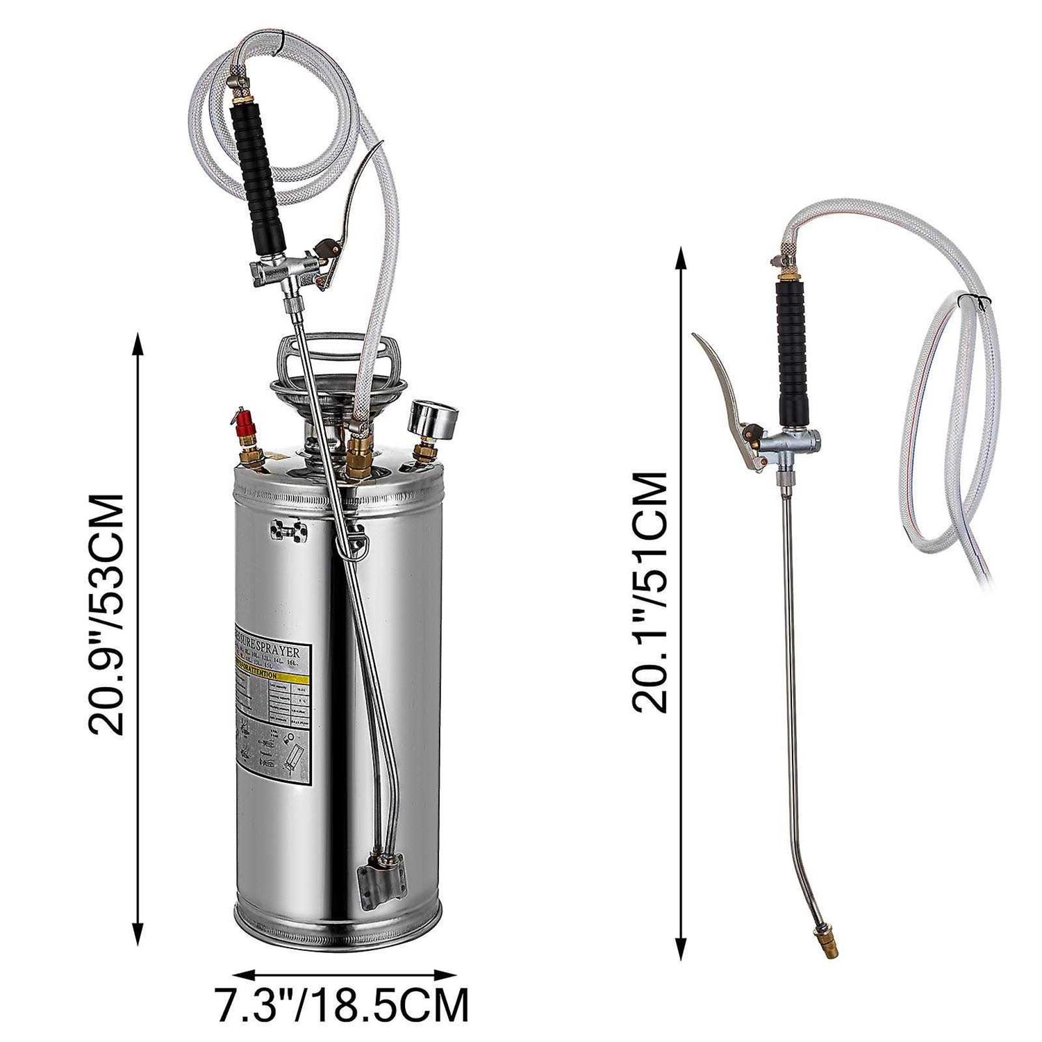 VEVOR 2 Gal Stainless Steel Industrial Hand-Pumped Sprayer PWQBXG8L000000001V0 - Image 4