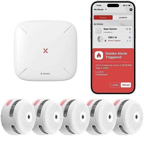X-Sense Smart Smoke Detectors with SBS50 Base Station Wi-Fi Smoke Alarm Compatible with X-Sense Home Security App