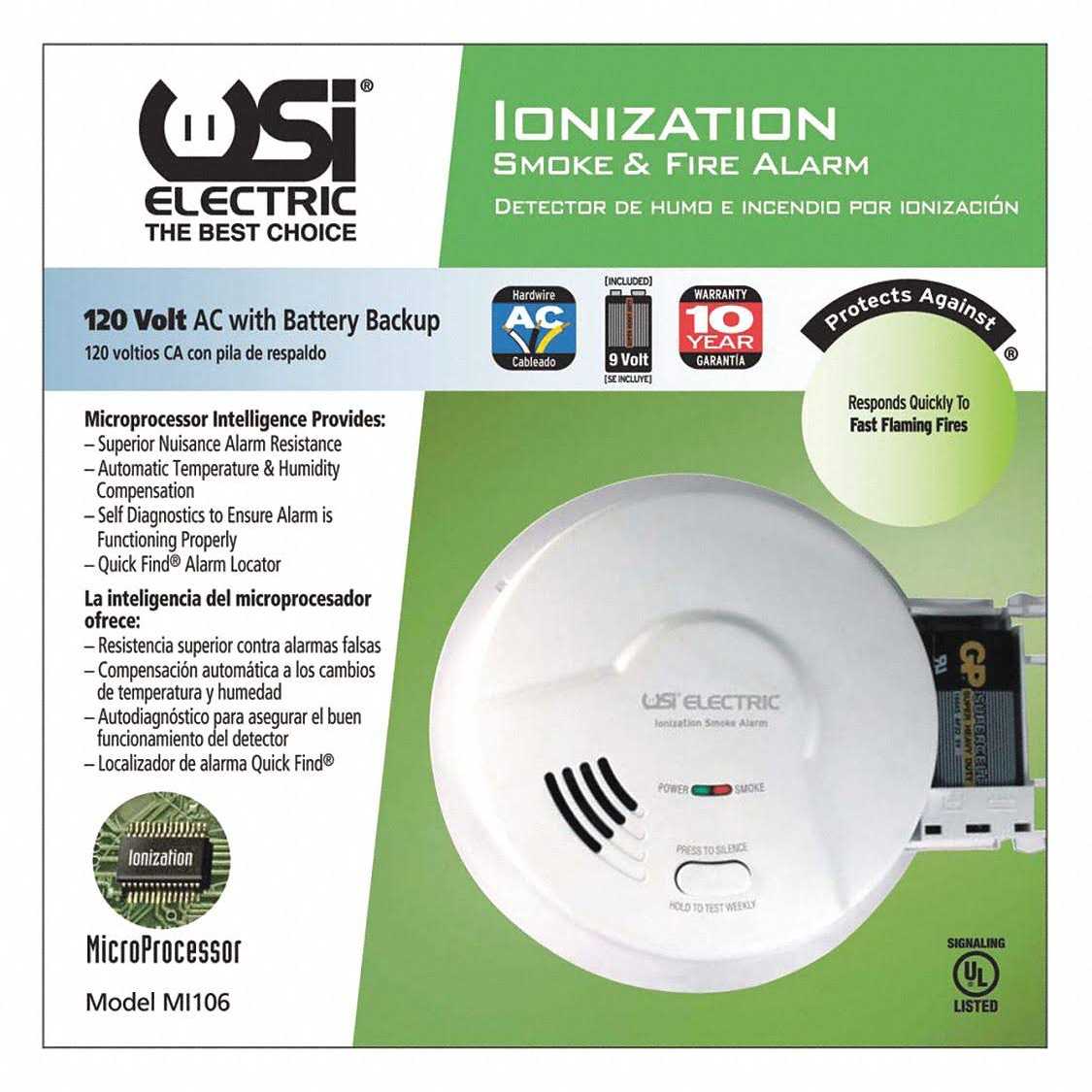Universal Security Instruments Hardwired Ionization Smoke and Fire Alarm with Battery Backup MI106 - Image 3
