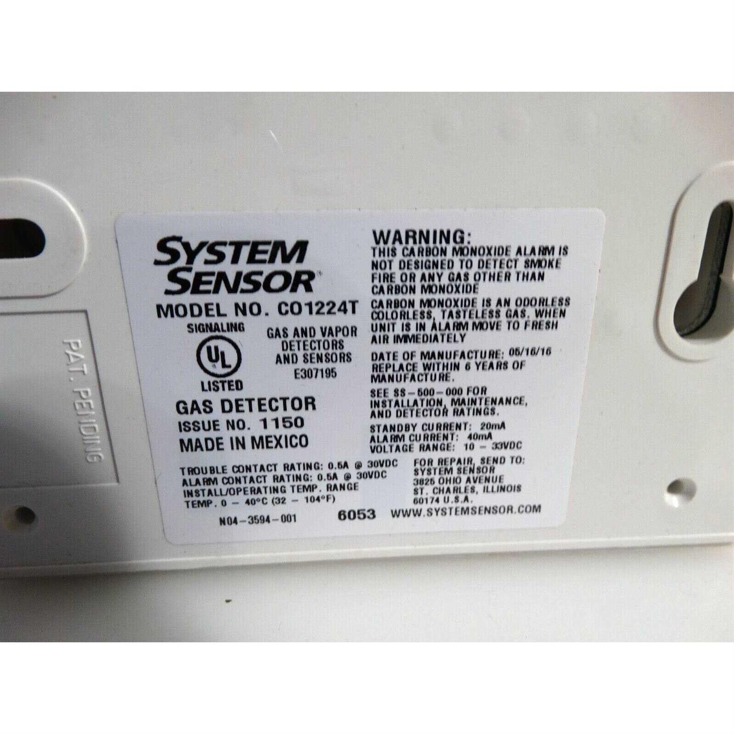 System Sensor CO1224T Carbon Monoxide Detector - Image 4