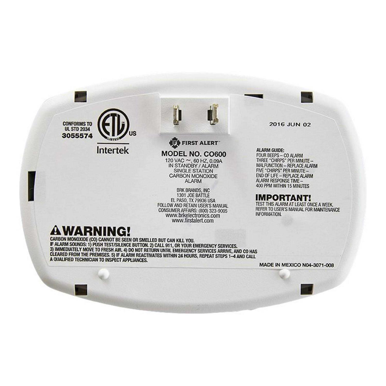 First Alert Plug-In Carbon Monoxide Alarm 1039730 - Image 3