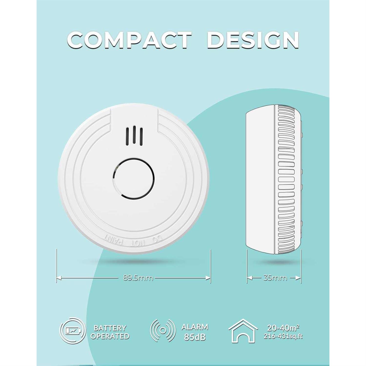 Ecoey Smoke Alarm Fire Detector, Battery Photoelectric Smoke Detector with Test Button and Low Battery Signal - Image 2