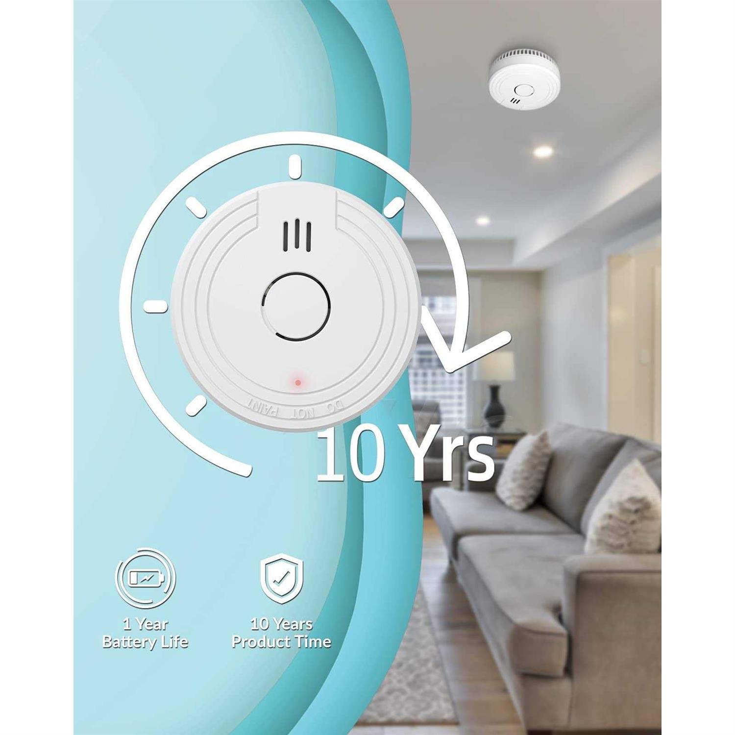 Ecoey Smoke Alarm Fire Detector, Battery Photoelectric Smoke Detector with Test Button and Low Battery Signal - Image 5