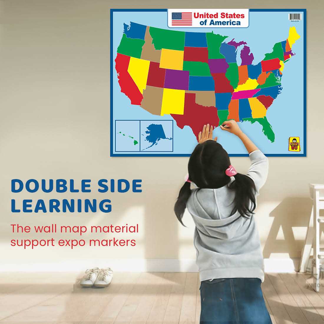Uncle Wu United State Map Laminated Poster -Double Side Educational Poster For Kids/Adults - Image 2