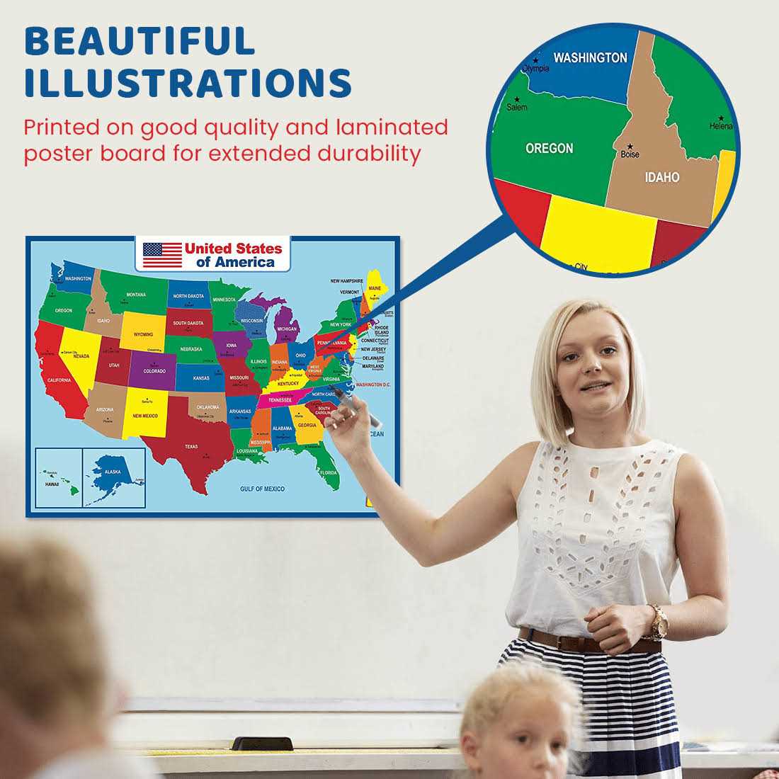 Uncle Wu United State Map Laminated Poster -Double Side Educational Poster For Kids/Adults - Image 4