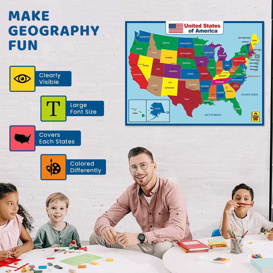 Uncle Wu United State Map Laminated Poster -Double Side Educational Poster For Kids/Adults - Image 5