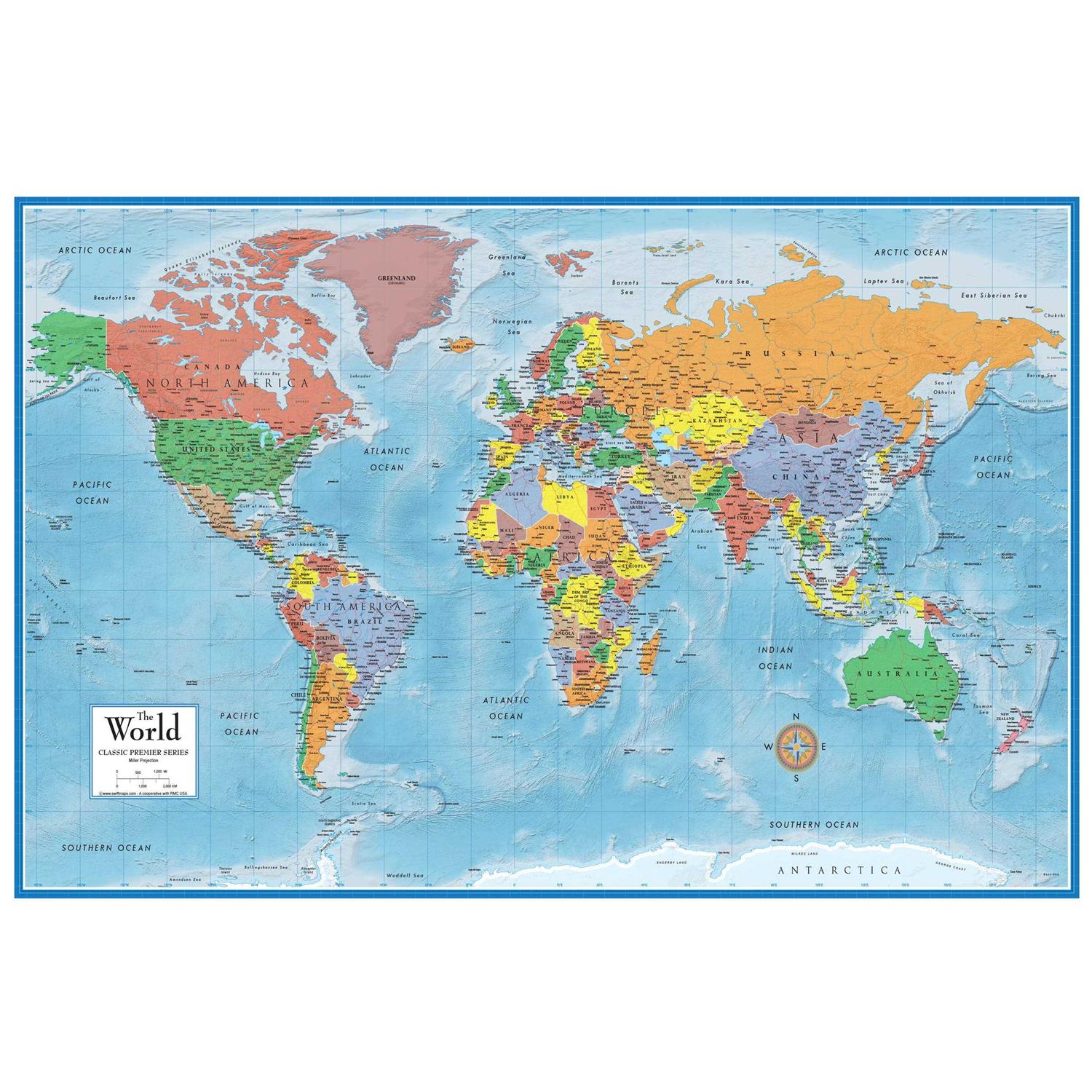 Swiftmaps 24h x 36w World Premier Wall Map Poster Mural