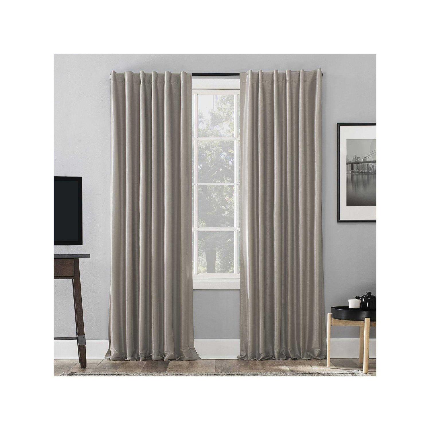 Sun Zero Evelina Faux Dupioni Silk Thermal Extreme 100% Blackout Back Tab Curtain Panel