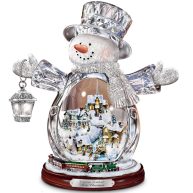 The Bradford Exchange Three Holiday Treasures in One! Light-Up Crystal Snowman Figurine by Thomas Kinkade10-inches
