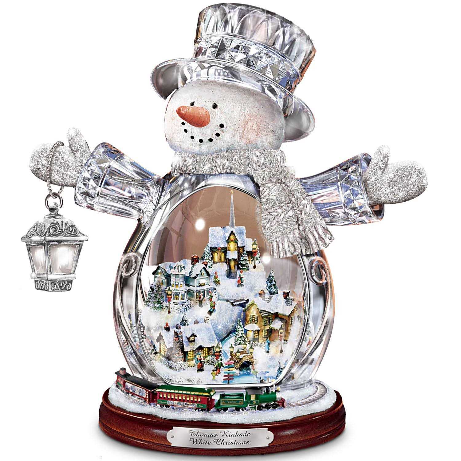 The Bradford Exchange Three Holiday Treasures in One! Light-Up Crystal Snowman Figurine by Thomas Kinkade10-inches