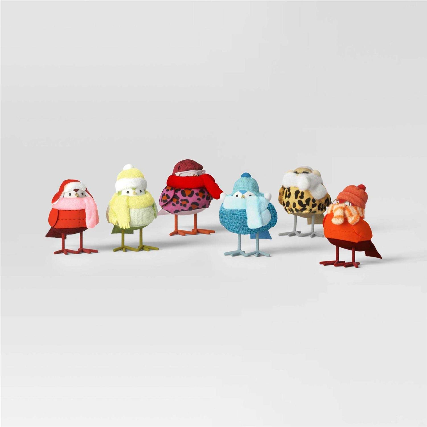 Wondershop 6pc Featherly Friends Fabric Bird Christmas Figurine Set