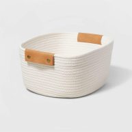 Threshold Collection 13 Decorative Coiled Rope Square Base Tapered Basket White