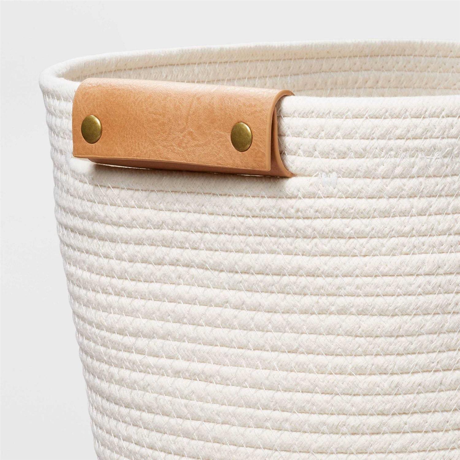 Threshold Collection 13 Decorative Coiled Rope Square Base Tapered Basket White - Image 4