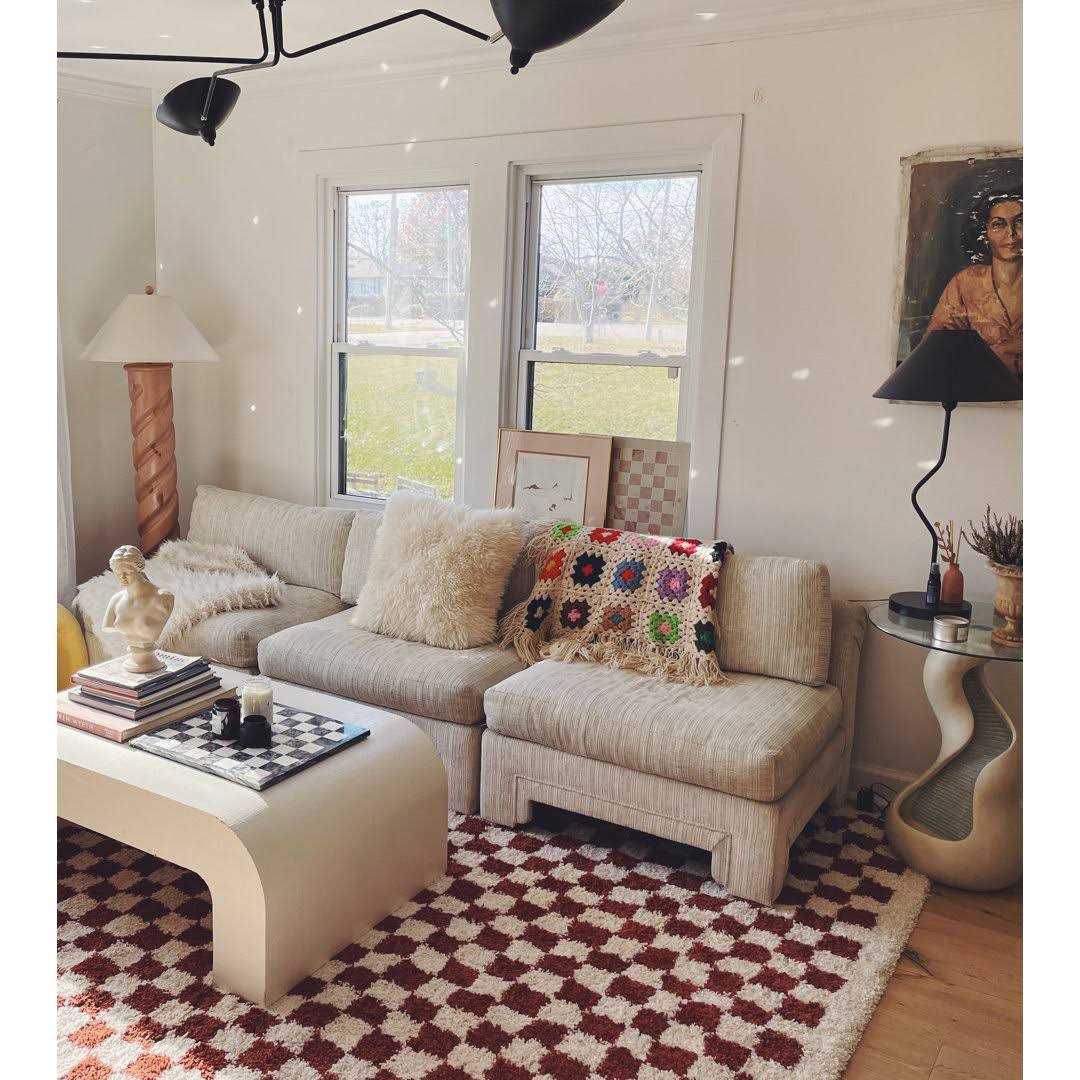 Walker Checkered Cream Shag Area Rug AllModern Rug - Image 4