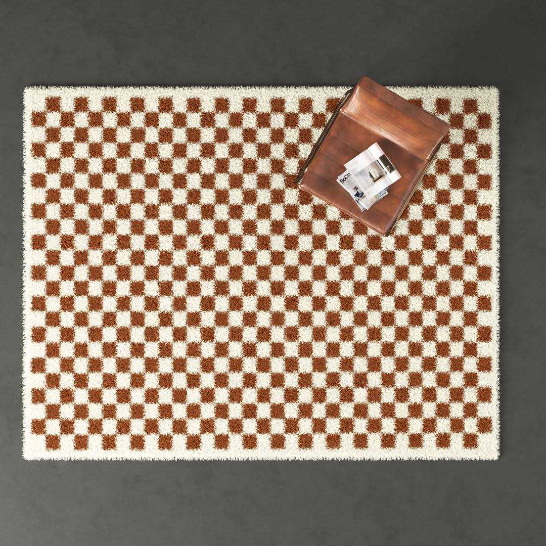 Walker Checkered Cream Shag Area Rug AllModern Rug - Image 5
