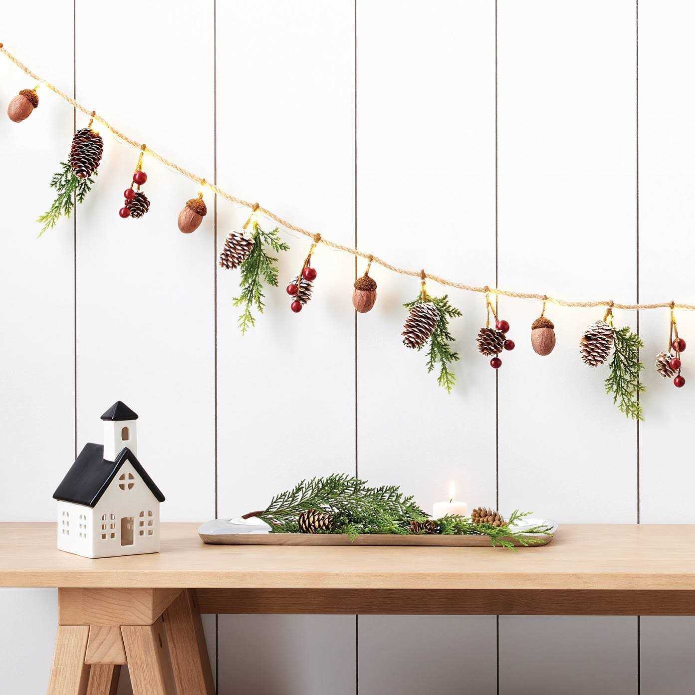 Wondershop 6′ Battery Operated Lit Pinecone with Acorns and Berries Decorative Christmas Wall Garland Brown/Green - Image 2