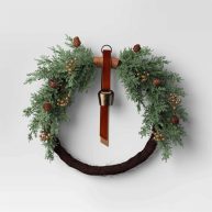 Wondershop 20 Cypress and Vine Artificial Christmas Wreath with Gold Berries and Bell