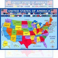 United States Map with State Flags Poster Laminated 14×19.5