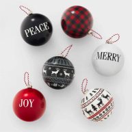 Wondershop Holiday Print Shatter-Resistant Round Christmas Tree Ornament Set 9pc Red/White/Black