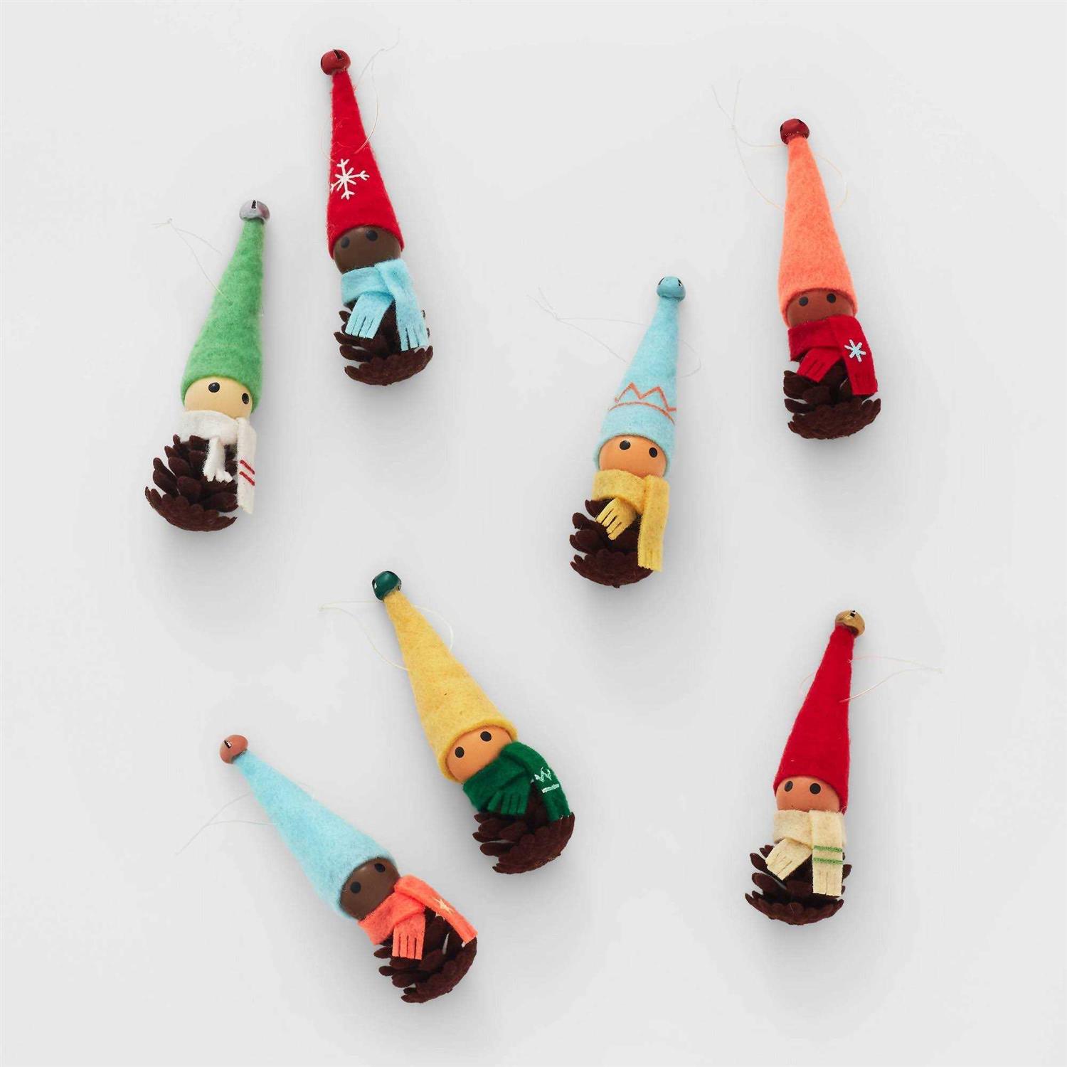 Wondershop Fabric and Pinecone Elves Christmas Tree Ornament Set 10pc Assorted