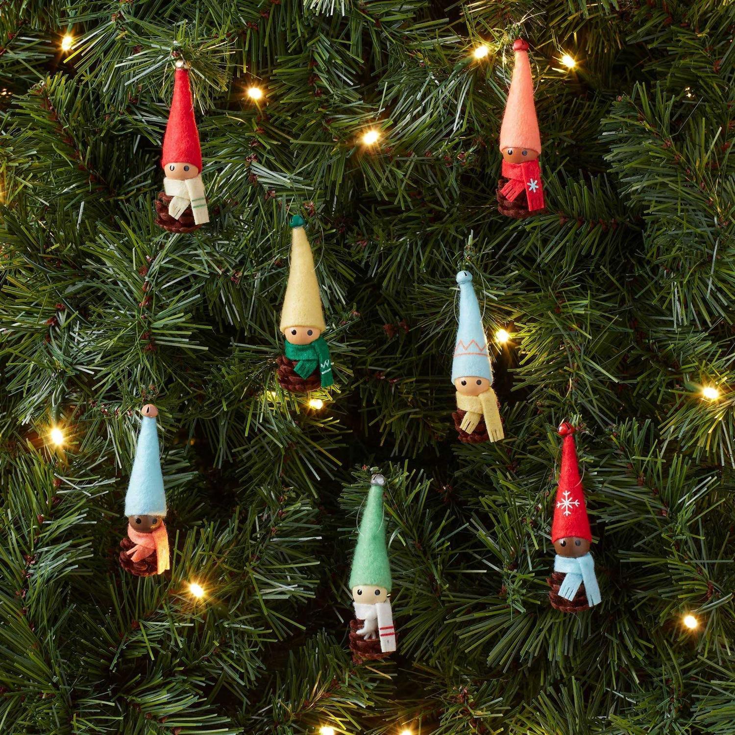 Wondershop Fabric and Pinecone Elves Christmas Tree Ornament Set 10pc Assorted - Image 2