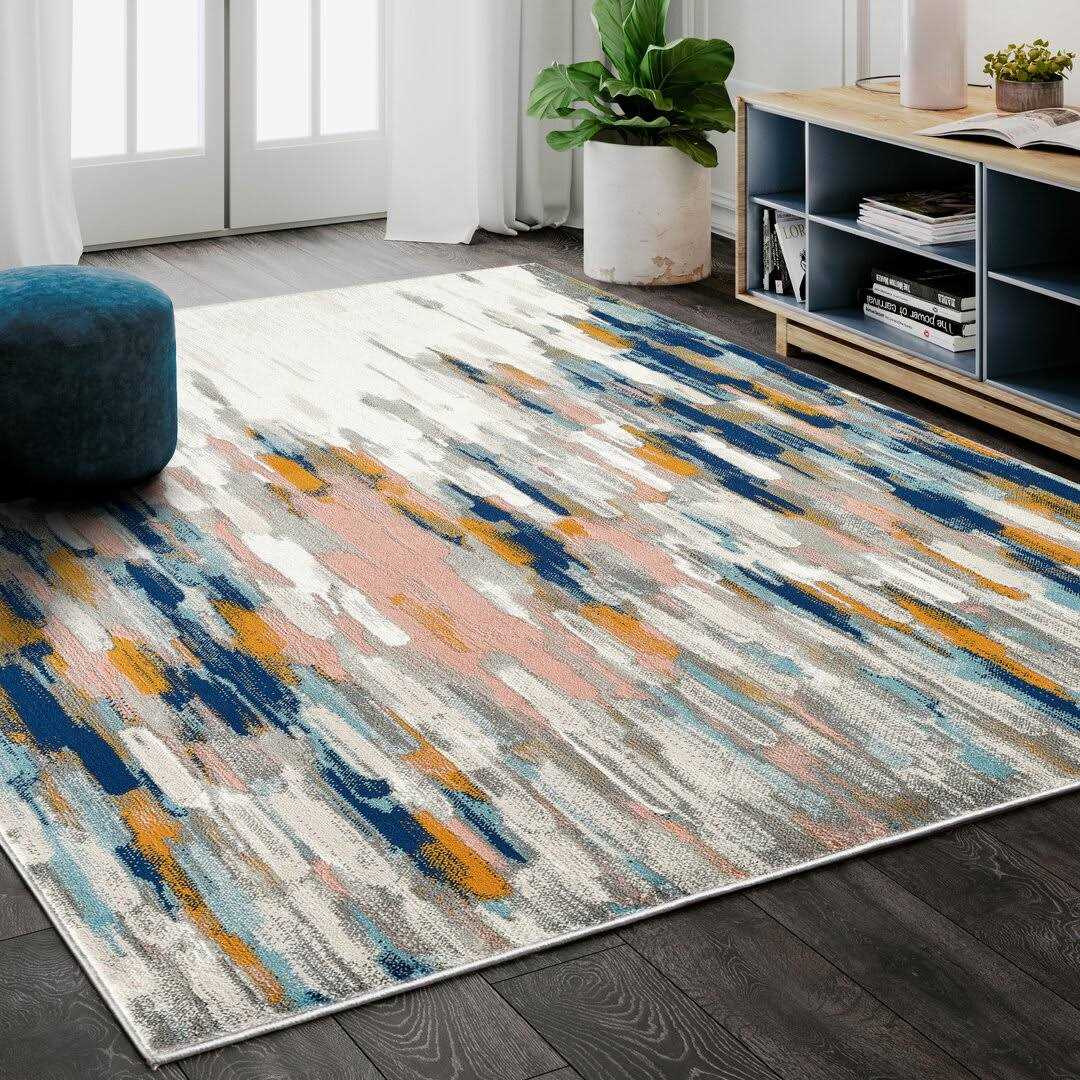 Seldovia Abstract Orange/Blue Area Rug Wrought Studio Rug