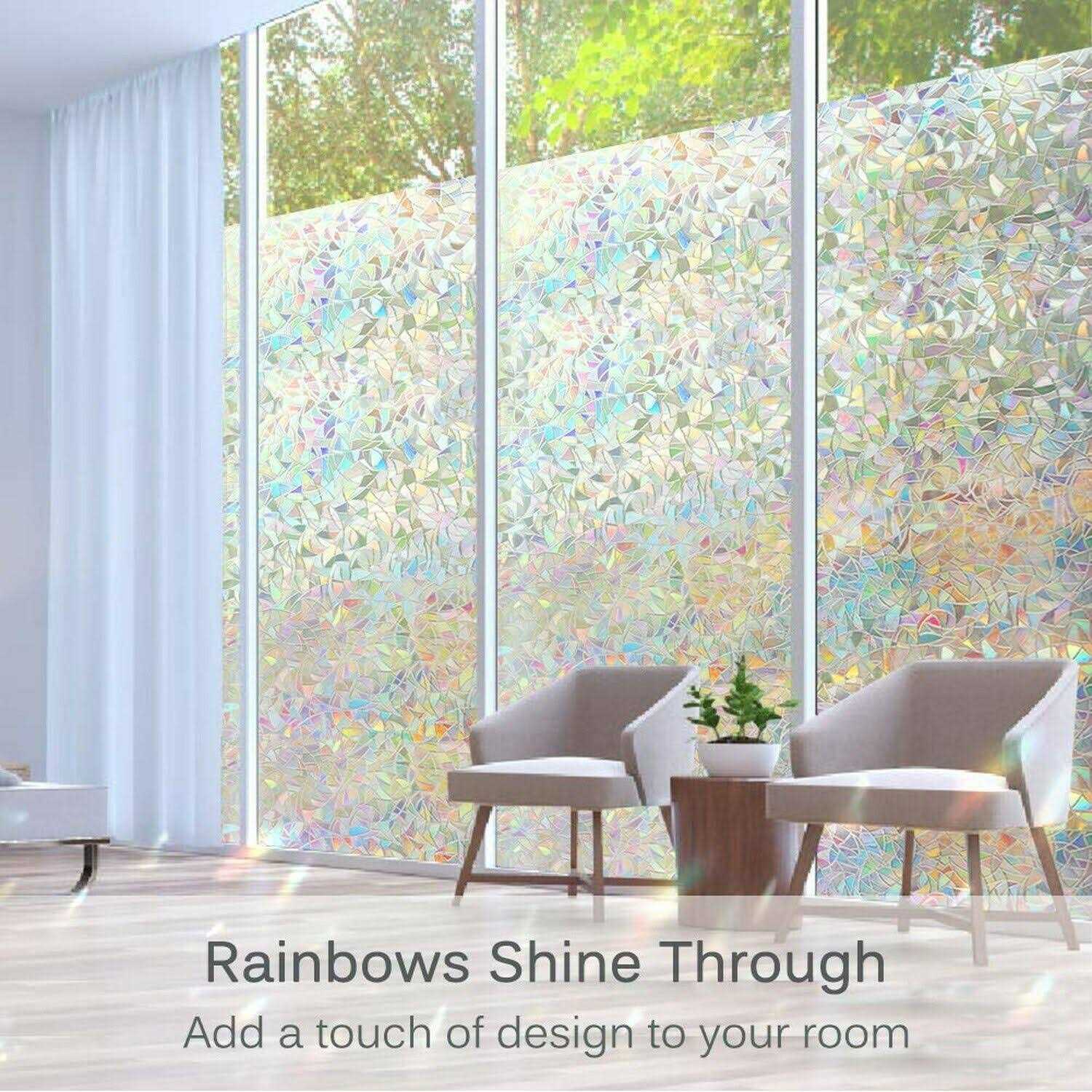 Volcanics Window Privacy Film Static Window Clings Vinyl 3D Window Decals Window Stickers Rainbow Window Film for Glass Door Heat Control Anti Uv - Image 3