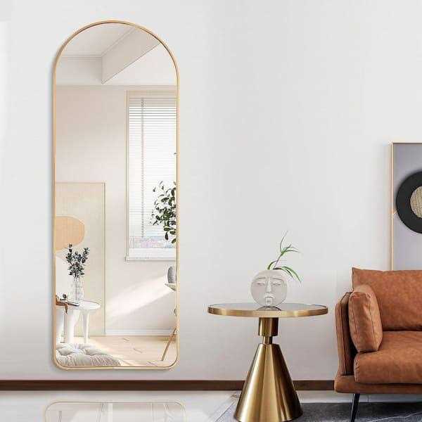 XRAMFY 21 in. W x 64 in. H Arched Gold Aluminum Alloy Framed Full Length Mirror Standing Floor Mirror - Image 3