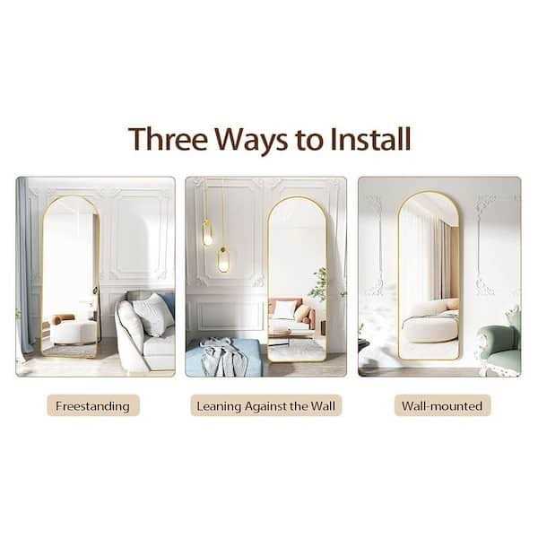 XRAMFY 21 in. W x 64 in. H Arched Gold Aluminum Alloy Framed Full Length Mirror Standing Floor Mirror - Image 4
