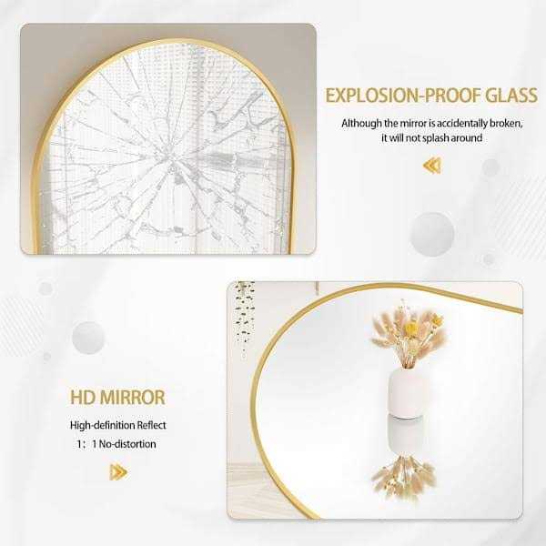 XRAMFY 21 in. W x 64 in. H Arched Gold Aluminum Alloy Framed Full Length Mirror Standing Floor Mirror - Image 5