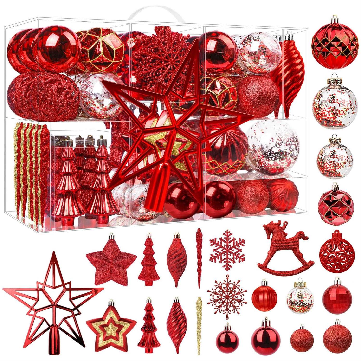 Shareconn 100pcs Christmas Balls Ornaments Set Shatterproof Plastic Decorative Baubles with lanyard for Xmas Tree Decor