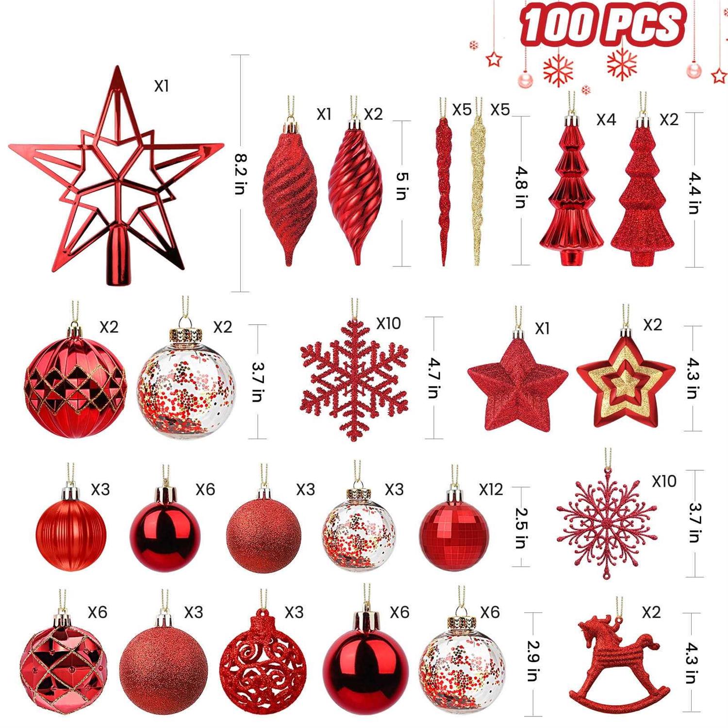 Shareconn 100pcs Christmas Balls Ornaments Set Shatterproof Plastic Decorative Baubles with lanyard for Xmas Tree Decor - Image 3