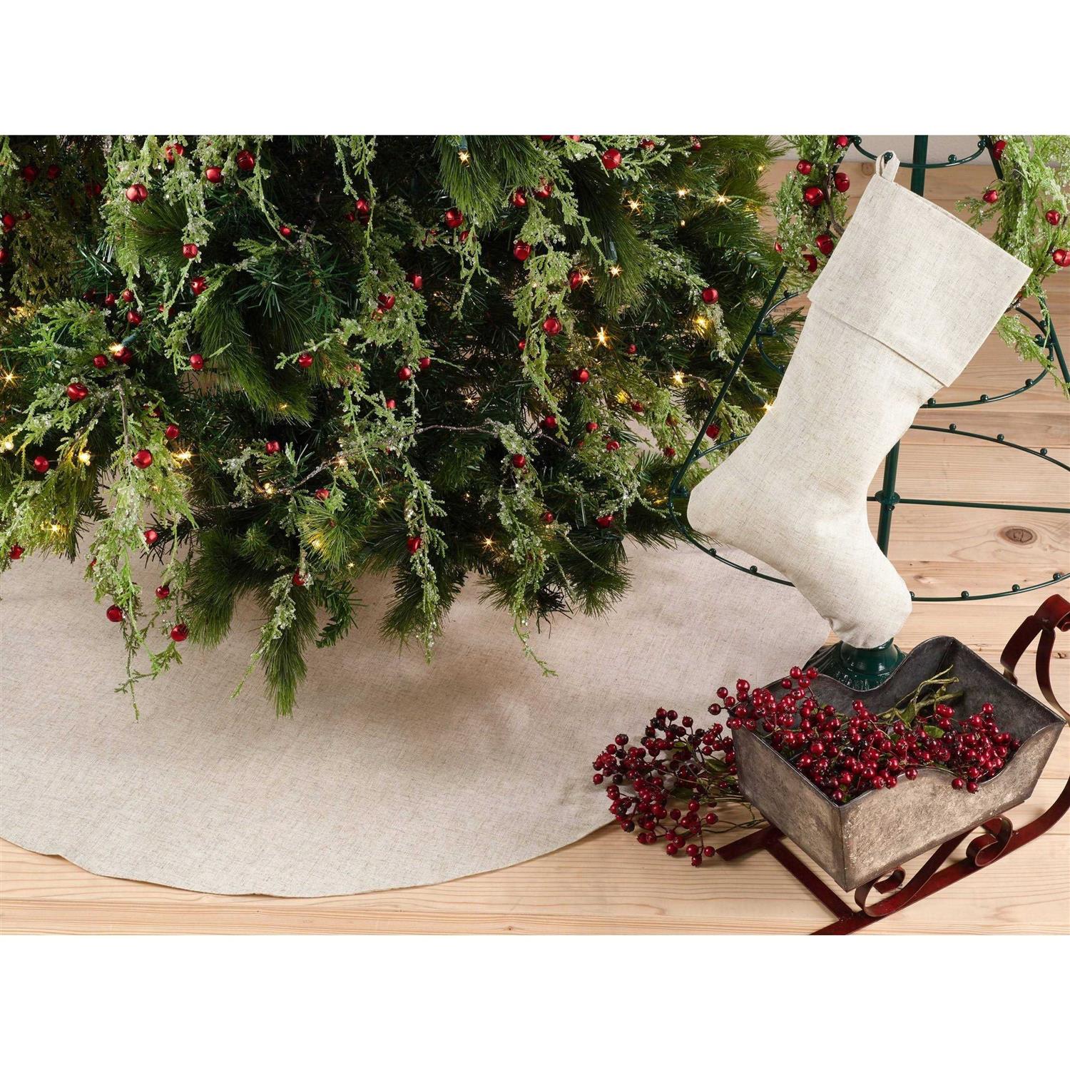 Saro Lifestyle SARO Natural Linen Blend Decorative Christmas Tree Skirt XM731.N56R - Image 4
