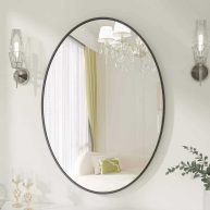 XRAMFY Oval Black Classic Aluminum Alloy Framed Wall Mirror