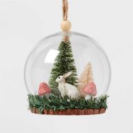 Wondershop Rabbit with Mushrooms and Bottle Brush Trees Cloche Christmas Tree Ornament
