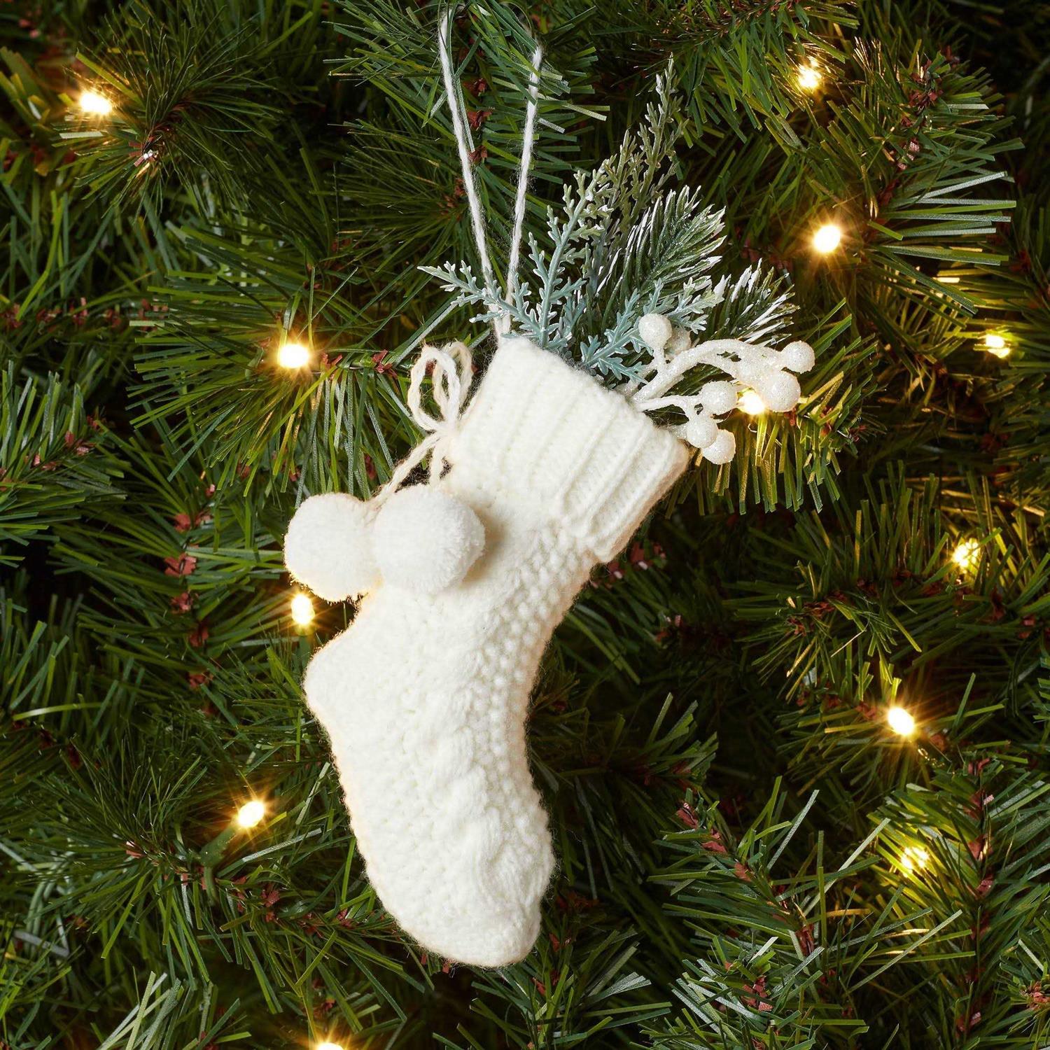 Wondershop Knit Stocking with Faux Greenery Christmas Tree Ornament - Image 2
