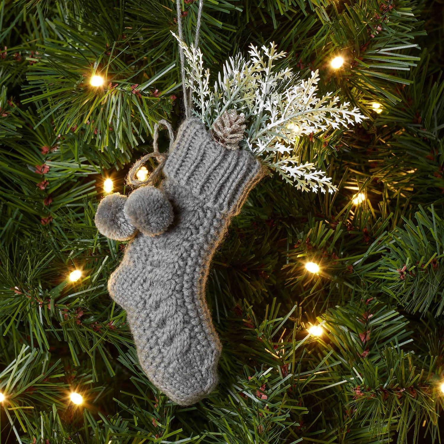 Wondershop Knit Stocking with Faux Greenery Christmas Tree Ornament - Image 2