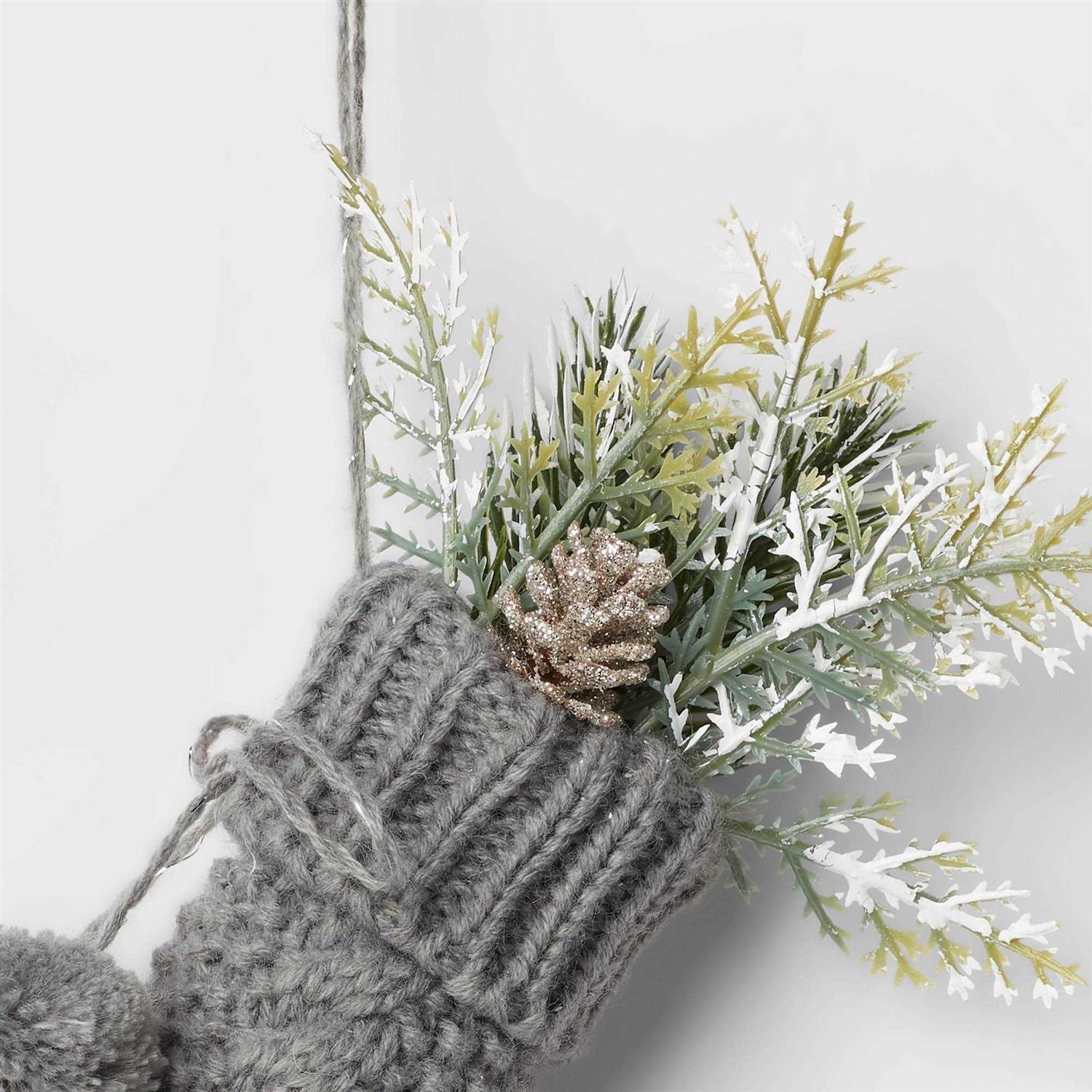 Wondershop Knit Stocking with Faux Greenery Christmas Tree Ornament - Image 3