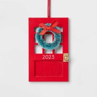 Wondershop 2023 Wood Door with Wreath Christmas Tree Ornament Red