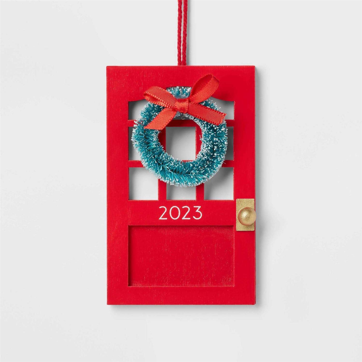 Wondershop 2023 Wood Door with Wreath Christmas Tree Ornament Red