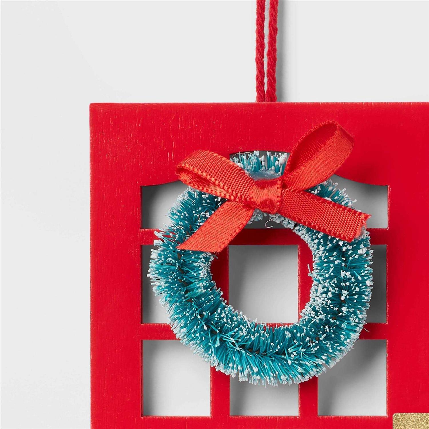 Wondershop 2023 Wood Door with Wreath Christmas Tree Ornament Red - Image 3