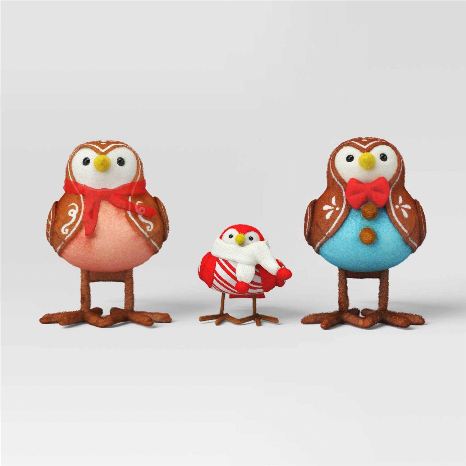 Wondershop 4pc Featherly Friends Gingerbread Fabric Bird Christmas Figurine Set - Image 2