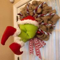 Rushbom Wreath Christmas Thief Wreath How The Christmas Thief Stole Christmas Burlap Wreath for Front Door Decoration Santa Claus Wreath
