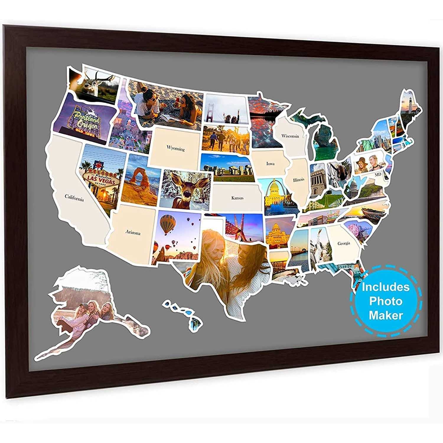 USA Photo Map Travel Map 24 x 36 Photo Map of The United States Includes Photo Maker